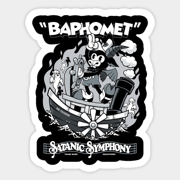 Vintage Cartoon Baphomet - Steamboat Baphy - Occult - Satanic Symphony Sticker by Nemons